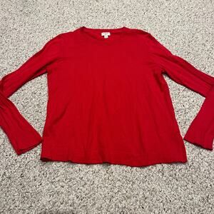 J Crew Cotton Teddie Crewneck Sweater Sz L Red Preppy Classic Casual Normcore